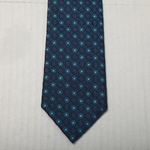 Brioni Tie Mens Navy Blue Silk Geometric Medallion Pattern Made In Italy